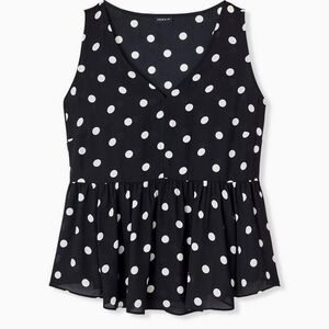 Torrid Black w/White Polka Dots Peplum Georgette Sleeveless Top Size 4X NWT